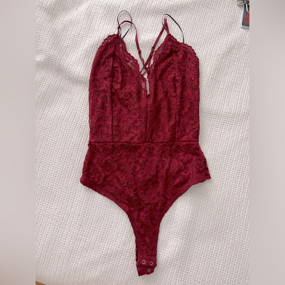 Windsor red lace thong bodysuit